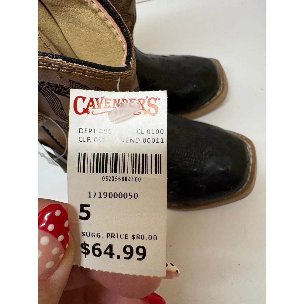 Roper Toddler Boys Black Ostrich Print Tan Western Cowboy Boots 09-017-1900-0050